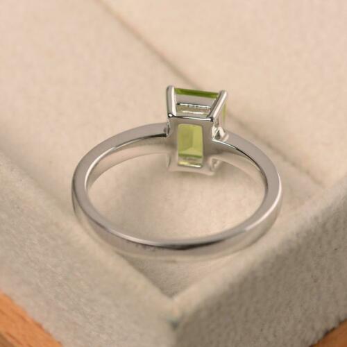 1.50 Ct Emerald Cut Green Peridot 925 Sterling Silver Solitaire August Birthstone Ring