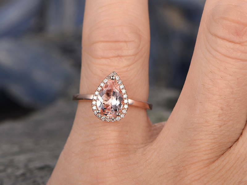 1.80 Ct Pear Cut Peach Morganite Rose Gold Over On 925 Sterling Silver Halo Engagement Ring