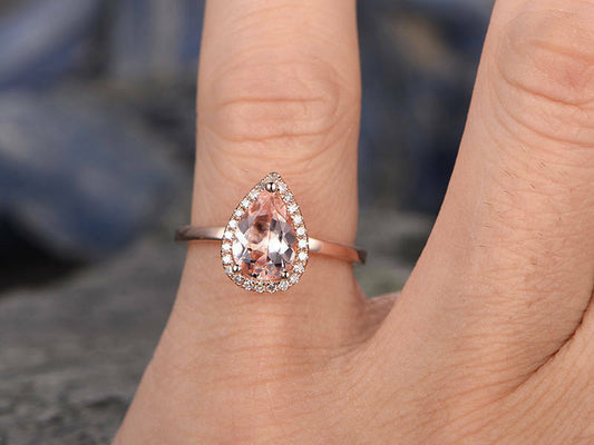 1.80 Ct Pear Cut Peach Morganite Rose Gold Over On 925 Sterling Silver Halo Engagement Ring