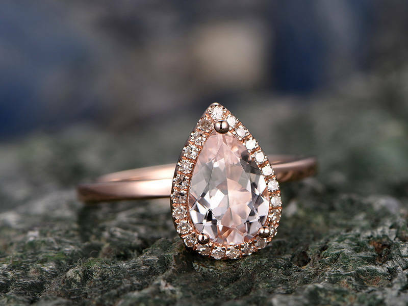 1.80 Ct Pear Cut Peach Morganite Rose Gold Over On 925 Sterling Silver Halo Engagement Ring