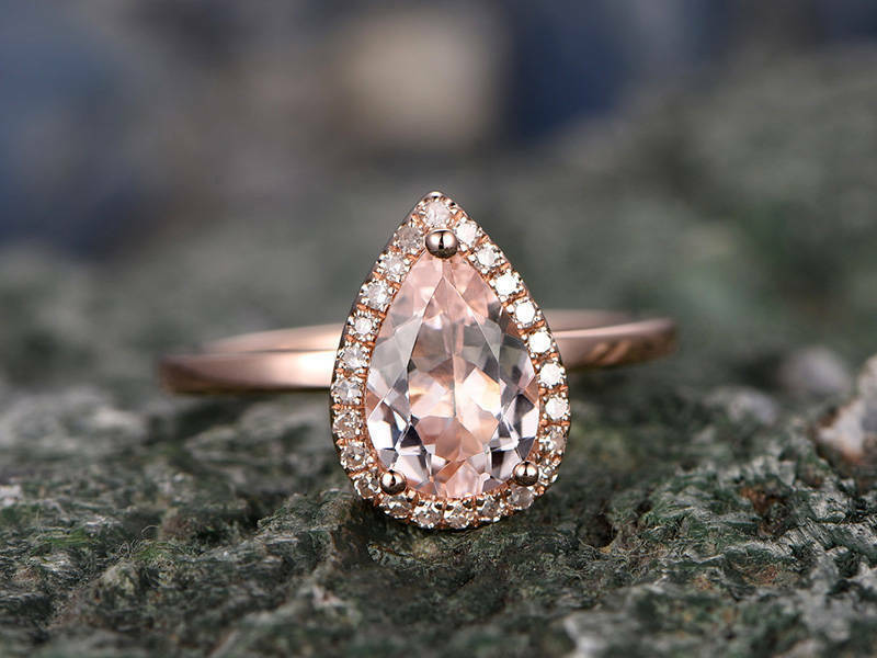 1.80 Ct Pear Cut Peach Morganite Rose Gold Over On 925 Sterling Silver Halo Engagement Ring