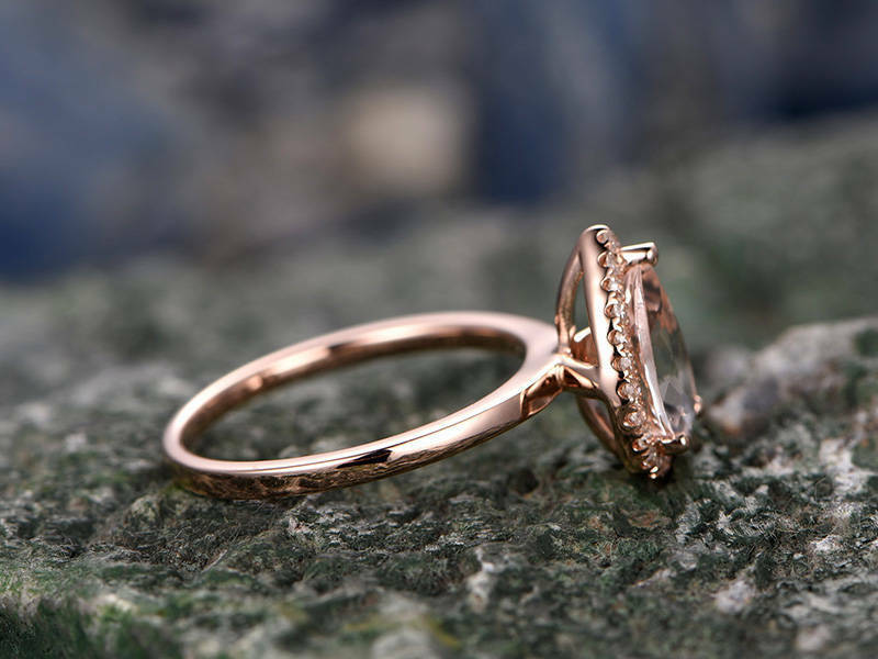 1.80 Ct Pear Cut Peach Morganite Rose Gold Over On 925 Sterling Silver Halo Engagement Ring