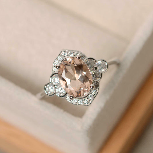 2.10 Ct Oval Cut Morganite 925 Sterling Silver Floral Engagement Bridal Ring