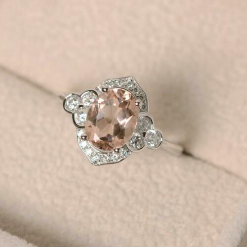 2.10 Ct Oval Cut Morganite 925 Sterling Silver Floral Engagement Bridal Ring