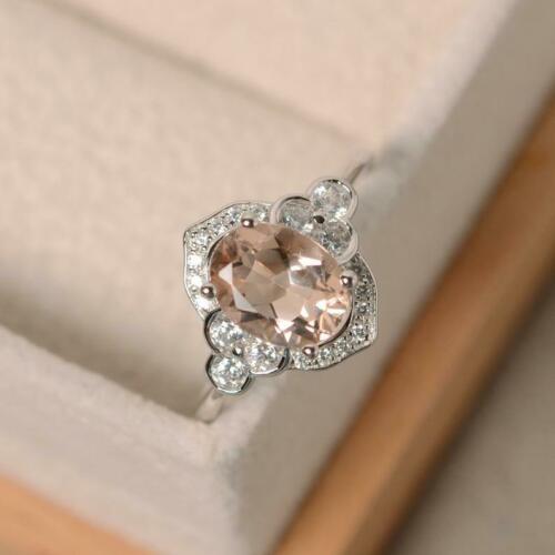 2.10 Ct Oval Cut Morganite 925 Sterling Silver Floral Engagement Bridal Ring