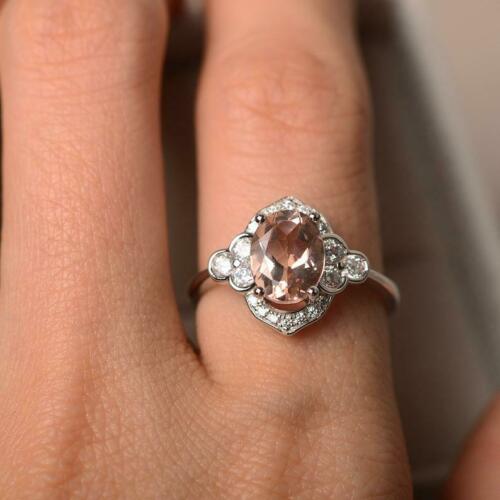 2.10 Ct Oval Cut Morganite 925 Sterling Silver Floral Engagement Bridal Ring
