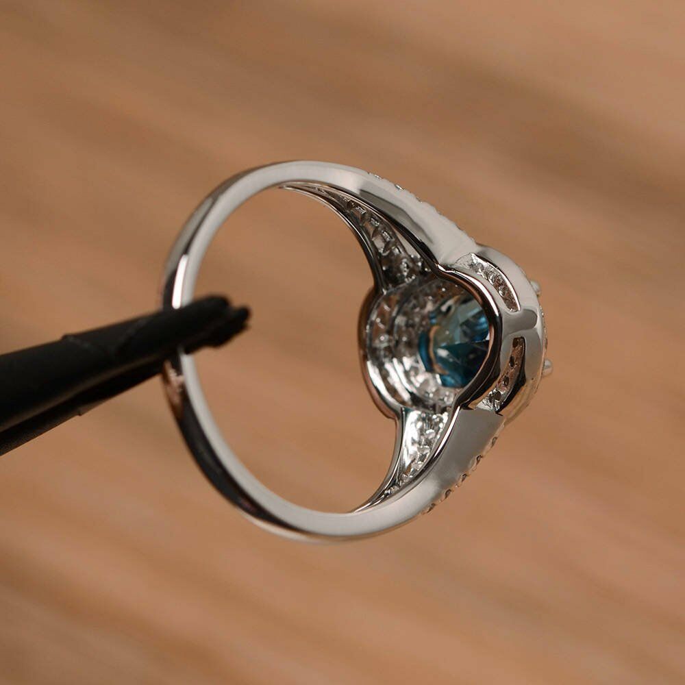 2.25 Ct Oval Cut London Blue Topaz Double Halo Engagement Ring 925 Sterling Silver