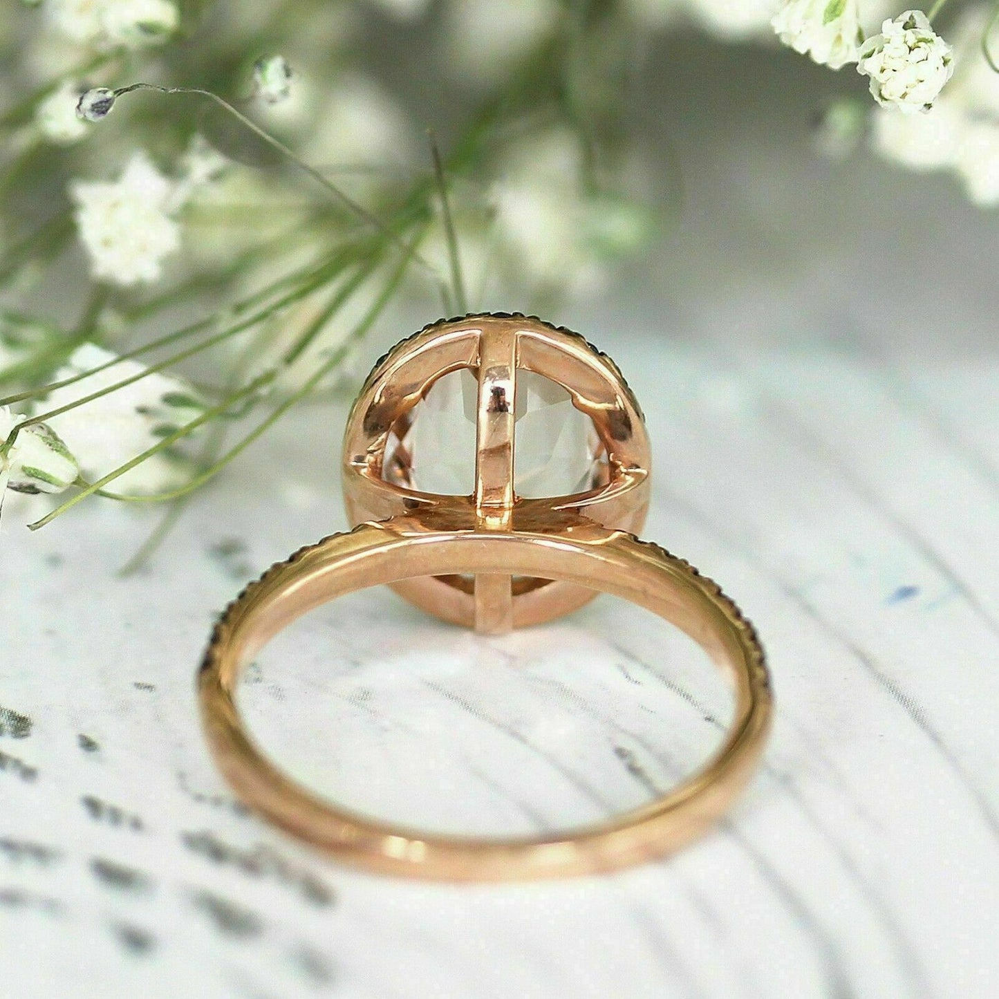 2Ct Oval Peach Morganite & Black Diamond 925 Sterling Silver Engagement Halo Ring For Her
