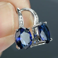2.50 Ct Oval Cut Blue Sapphire Lever Back Hoop Earrings In 925 Sterling Silver