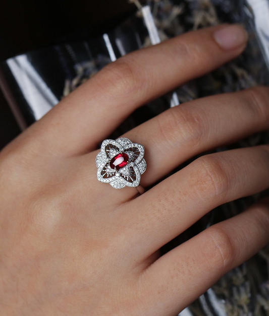 1 Ct Oval Cut Ruby 925 Sterling Silver Van Cleef Style Floral Engagement Wedding Ring