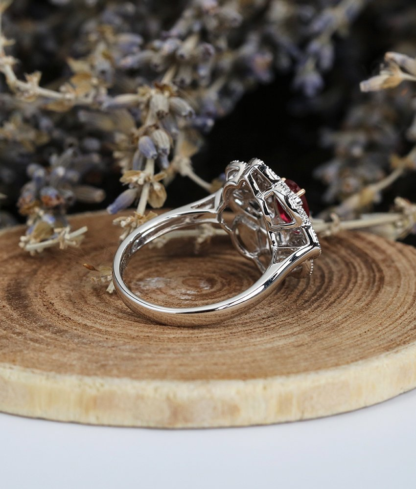 1 Ct Oval Cut Ruby 925 Sterling Silver Van Cleef Style Floral