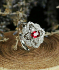 1 Ct Oval Cut Ruby 925 Sterling Silver Van Cleef Style Floral Engagement Wedding Ring