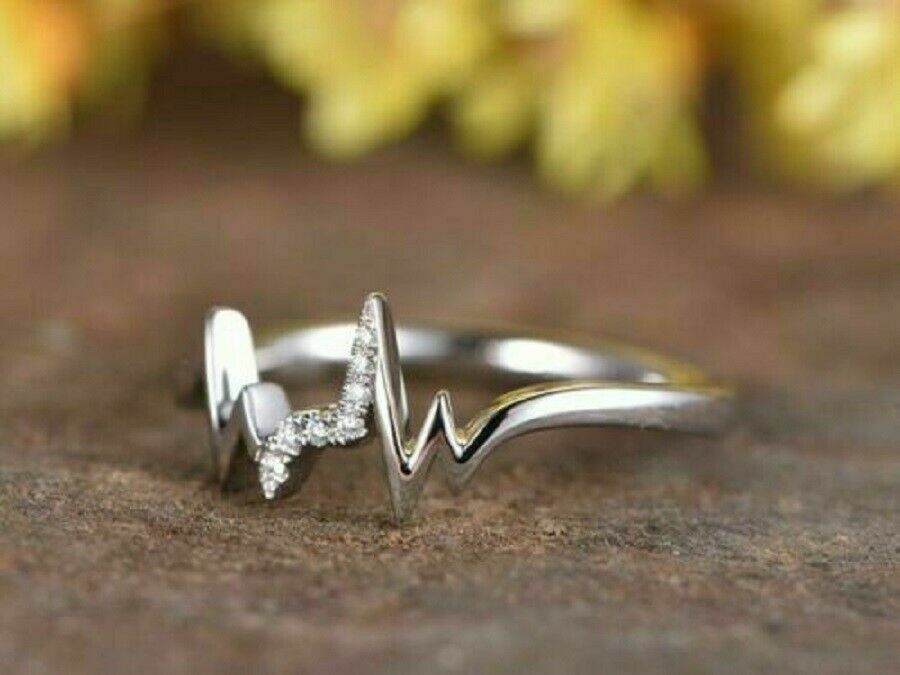 Dainty White Gold Heartbeat Ring | Heartbeat Rings