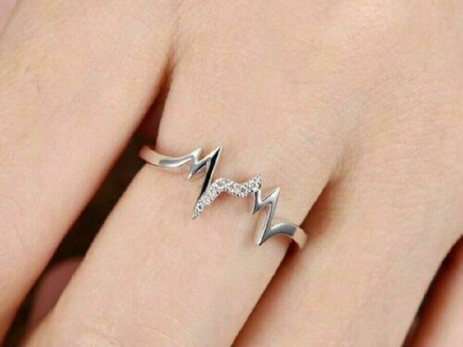 0.20 Ct Round Cut Diamond Love Heart Beat Promise Band Ring In 925 Sterling Silver