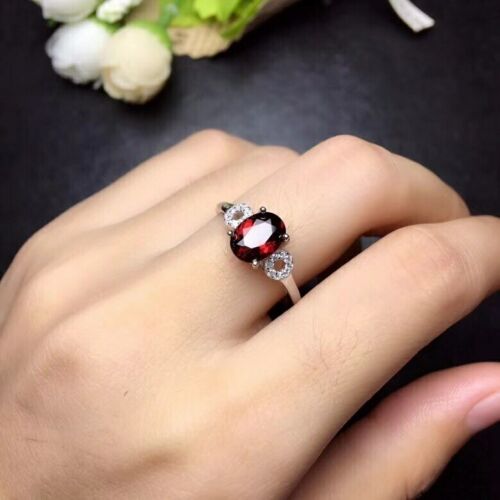 925 Sterling Silver 1.25 Ct Oval Cut Red Garnet Solitaire Engagement Ring