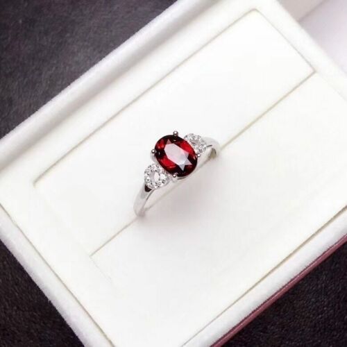 925 Sterling Silver 1.25 Ct Oval Cut Red Garnet Solitaire Engagement Ring