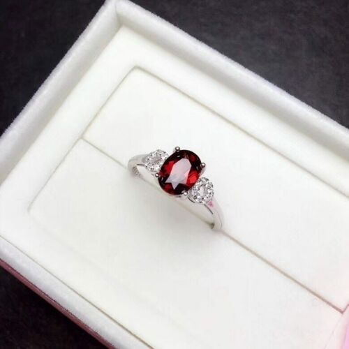 925 Sterling Silver 1.25 Ct Oval Cut Red Garnet Solitaire Engagement Ring