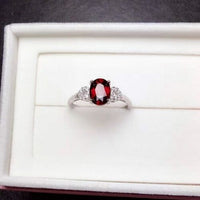 925 Sterling Silver 1.25 Ct Oval Cut Red Garnet Solitaire Engagement Ring