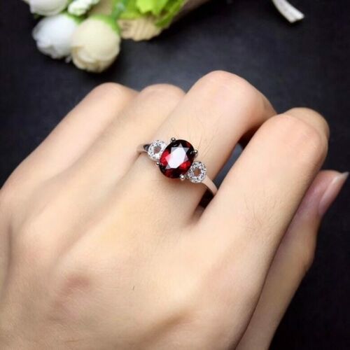 925 Sterling Silver 1.25 Ct Oval Cut Red Garnet Solitaire Engagement Ring