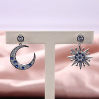 1Ct Round Cut Gorgeous Blue Sapphire Drop/Dangle Earrings 14K White Gold Over On 925 Silver
