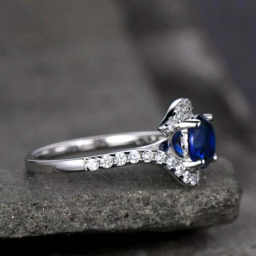 2.00 Ct Round Cut Blue Sapphire 14K White Gold Over On 925 Sterling Silver Bypass Promise Ring