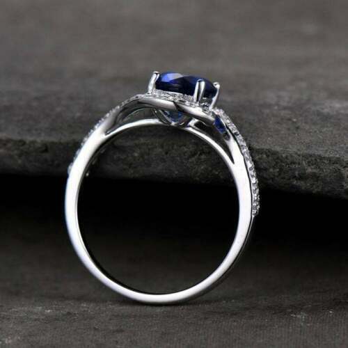 2.00 Ct Round Cut Blue Sapphire 14K White Gold Over On 925 Sterling Silver Bypass Promise Ring