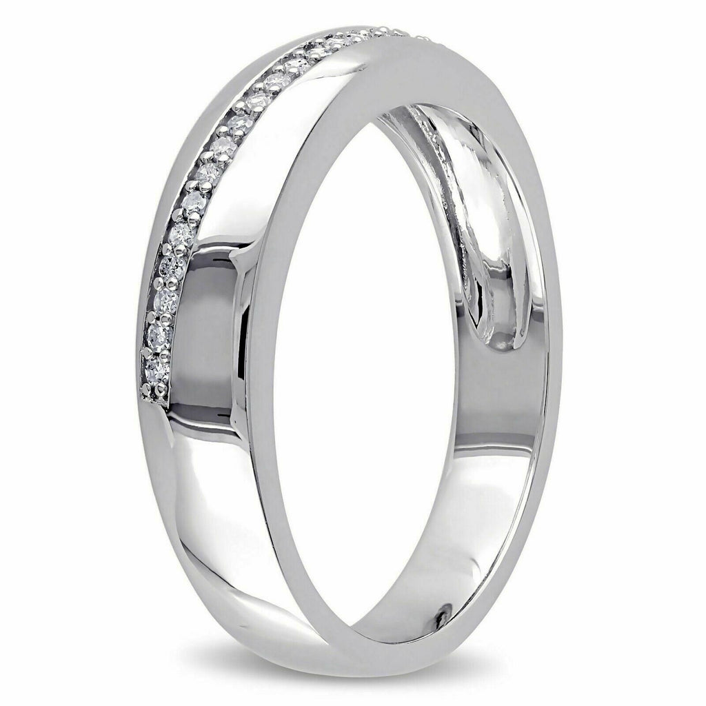 925 Sterling Silver With 0.20Ct Round Cut Diamond Engagement Wedding Band Ring