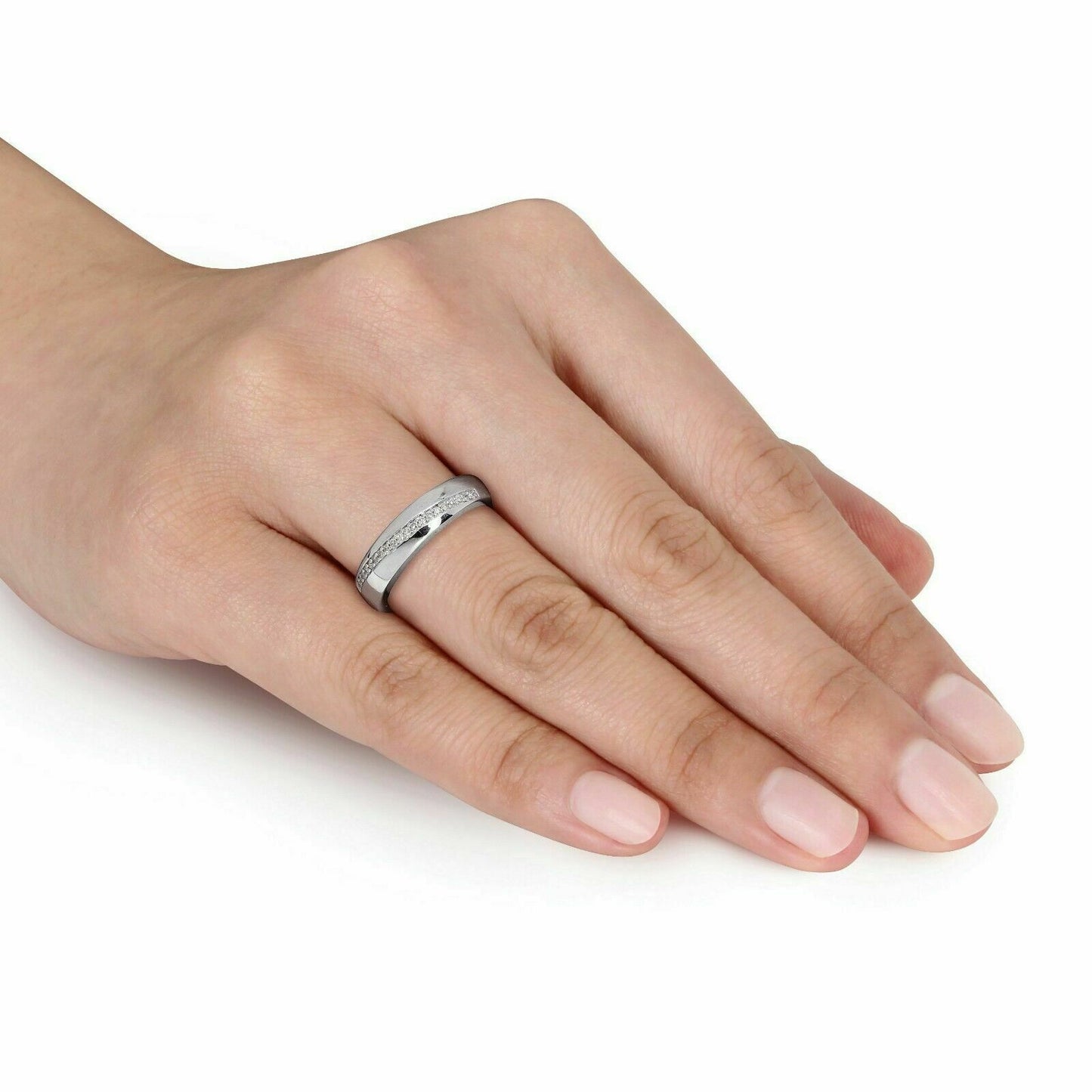 925 Sterling Silver With 0.20Ct Round Cut Diamond Engagement Wedding Band Ring