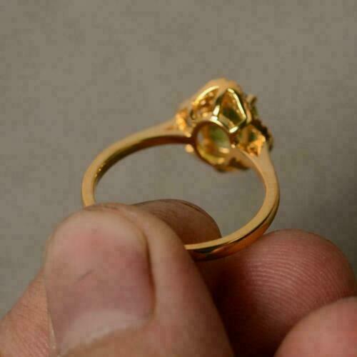 2.30 Ct Oval Cut Green Peridot Halo Women's Ring 14K Yellow Gold Over On 925 Silver