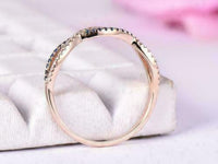 Round Cut 1.00 CT Blue Sapphire & CZ Half Eternity Wedding Band Ring 14k Rose Gold Finish On 925 Silver