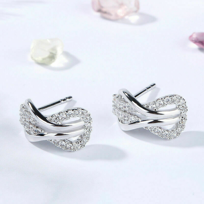 925 Sterling Silver 1 Ct Round Cut Diamond Infinity Stud Earrings For Women's