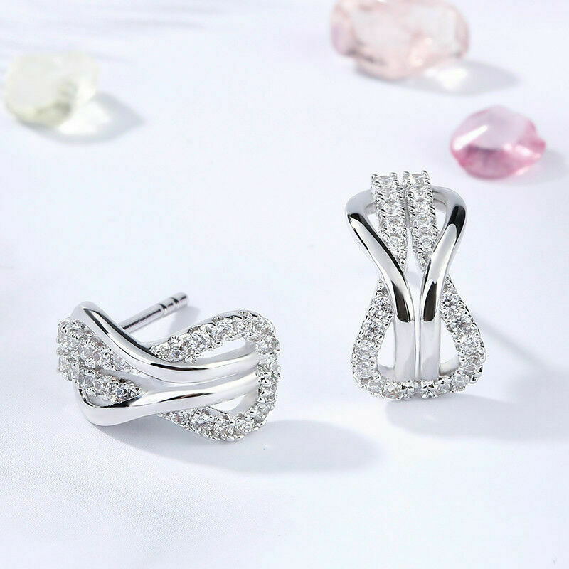 925 Sterling Silver 1 Ct Round Cut Diamond Infinity Stud Earrings For Women's