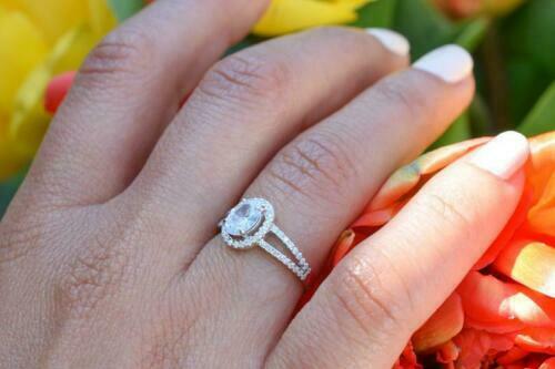 1.50 Ct Oval Cut Diamond 14K White Gold Over On 925 Sterling Silver Halo Engagement Wedding Ring