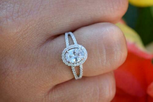 1.50 Ct Oval Cut Diamond 14K White Gold Over On 925 Sterling Silver Halo Engagement Wedding Ring
