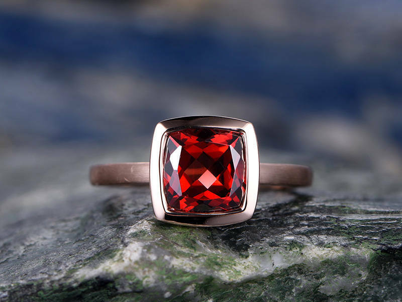1.20 Ct Cushion Cut Red Garnet Bezel Set Solitaire January Birthstone Ring In 925 Sterling Silver