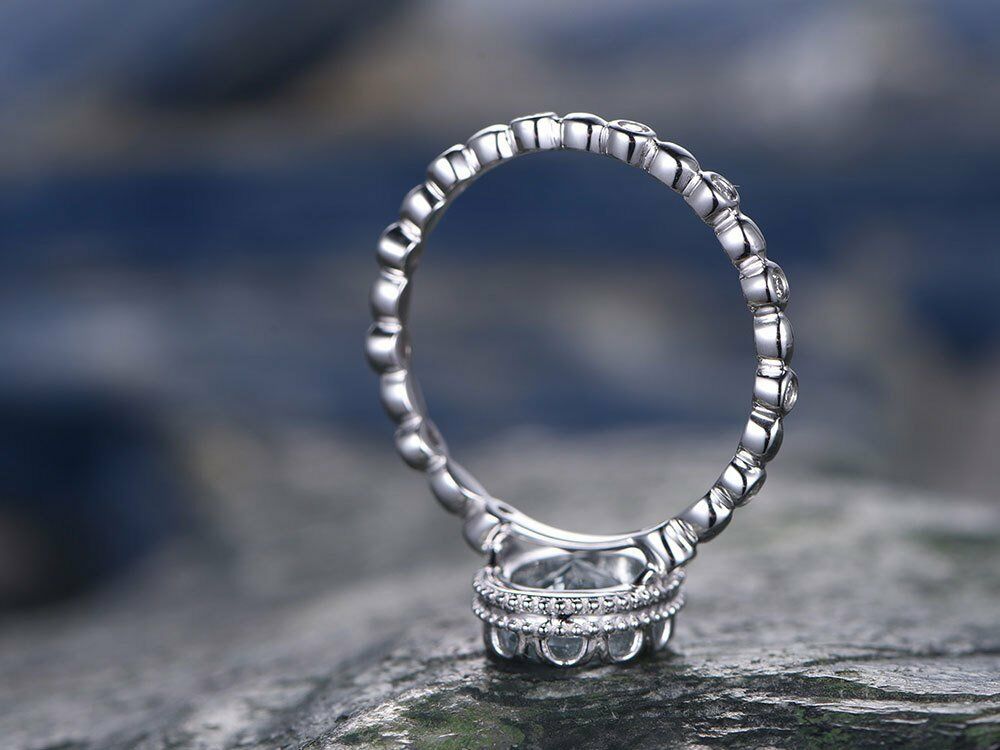 1 Ct Oval Cut Blue Aquamarine 925 Sterling Silver Milgrain Vintage Solitaire Ring