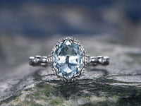 1 Ct Oval Cut Blue Aquamarine 925 Sterling Silver Milgrain Vintage Solitaire Ring