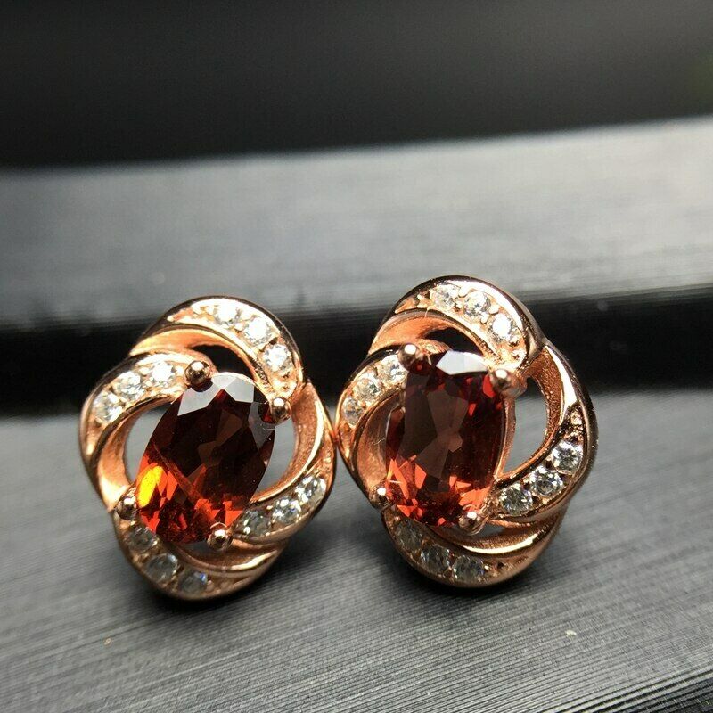 1.20 Ct Oval Cut Red Garnet Rose Gold Plated On 925 Sterling Silver twisted Stud Earring