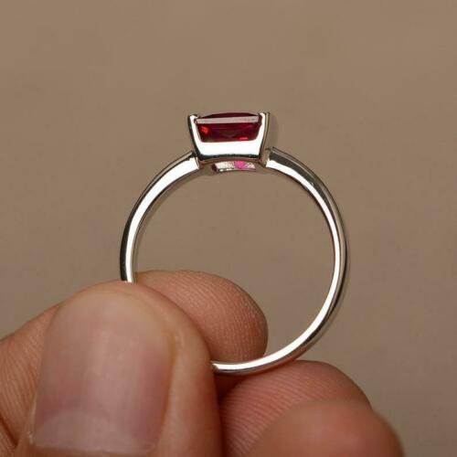 1 Ct Princess Cut Red Ruby 925 Sterling Silver Solitaire Valentine Ring For Her