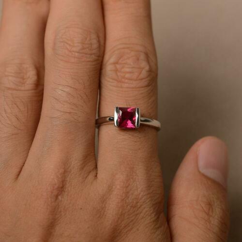 1 Ct Princess Cut Red Ruby 925 Sterling Silver Solitaire Valentine Ring For Her