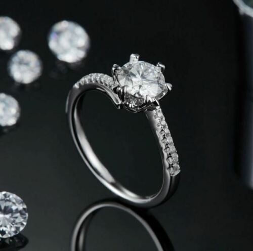1 Ct Round Cut Diamond Women's Engagement Ring 14k White Gold Over On 925 Silver