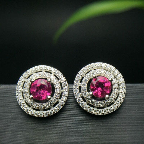 1.20 Ct Round Cut Pink Topaz Double Halo Stud Earring 925 Sterling Silver
