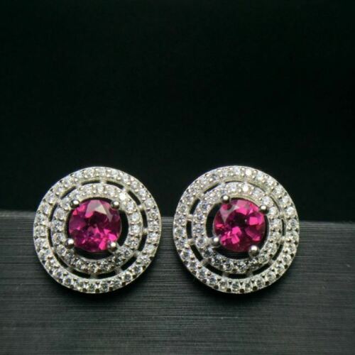 1.20 Ct Round Cut Pink Topaz Double Halo Stud Earring 925 Sterling Silver