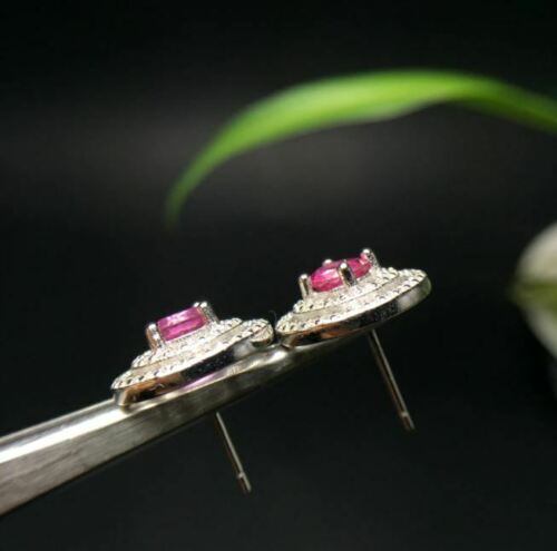 1.20 Ct Round Cut Pink Topaz Double Halo Stud Earring 925 Sterling Silver