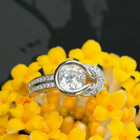 1 Ct Round Cut VVS1/D Diamond Knot Solitaire Engagement Ring 14K White Gold Over On 925 Silver