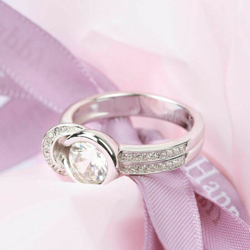 1 Ct Round Cut VVS1/D Diamond Knot Solitaire Engagement Ring 14K White Gold Over On 925 Silver
