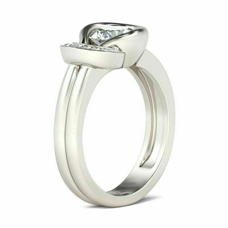 1 Ct Round Cut VVS1/D Diamond Knot Solitaire Engagement Ring 14K White Gold Over On 925 Silver