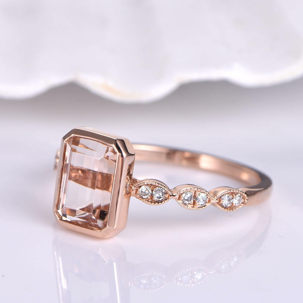 1.50 Ct Emerald Cut Peach Morganite 925 Sterling Silver Solitaire W//Accents Engagement Ring