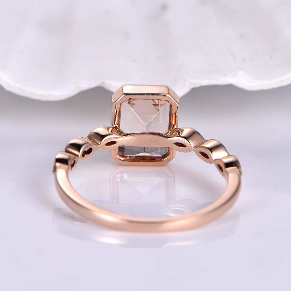 1.50 Ct Emerald Cut Peach Morganite 925 Sterling Silver Solitaire W//Accents Engagement Ring