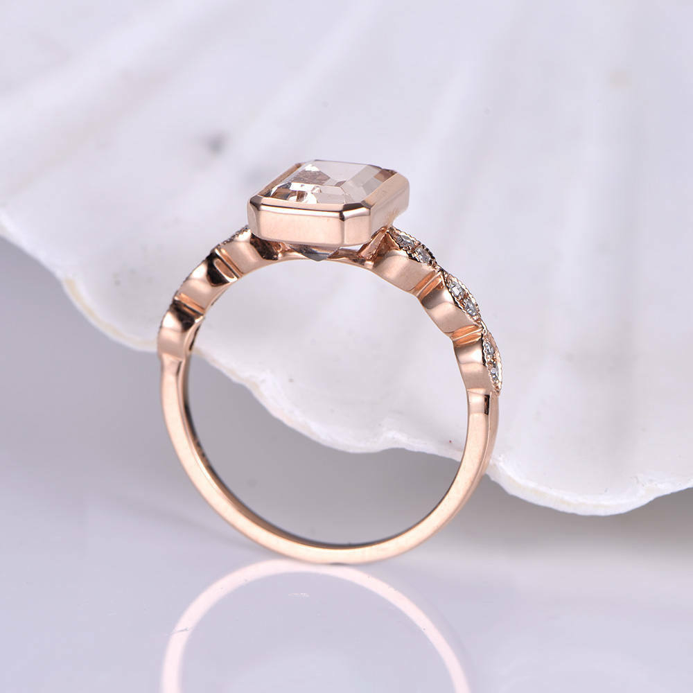 1.50 Ct Emerald Cut Peach Morganite 925 Sterling Silver Solitaire W//Accents Engagement Ring